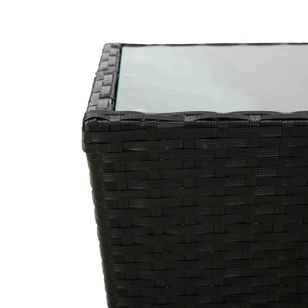 Tea Table Black 41.5x41.5x43 cm Poly Rattan and Tempered Glass 46195