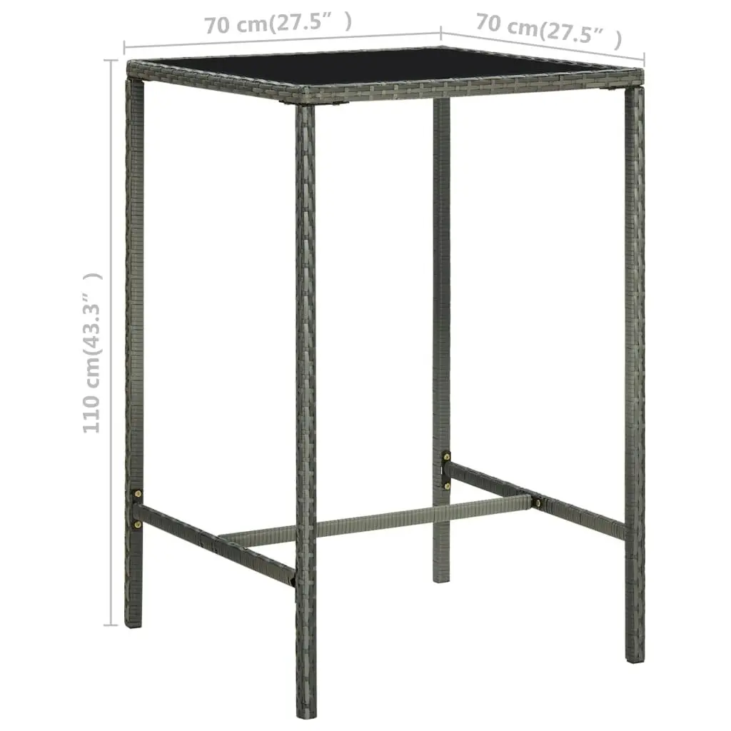 Garden Bar Table Grey 70x70x110 cm Poly Rattan and Glass 313459