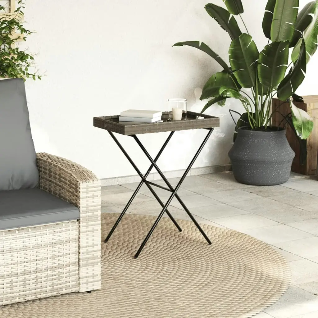 Folding Tray Table Grey 65x40x75 cm Poly Rattan 365129