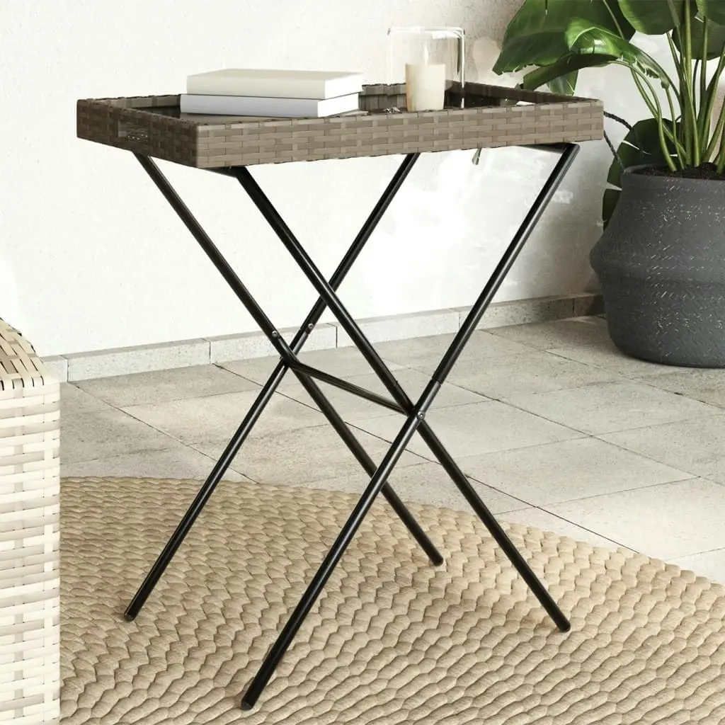 Folding Tray Table Grey 65x40x75 cm Poly Rattan 365129