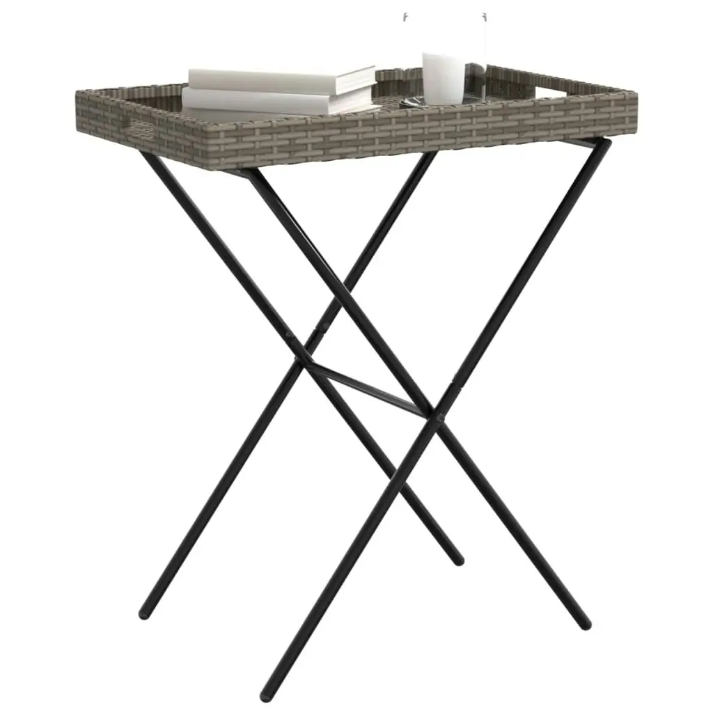 Folding Tray Table Grey 65x40x75 cm Poly Rattan 365129