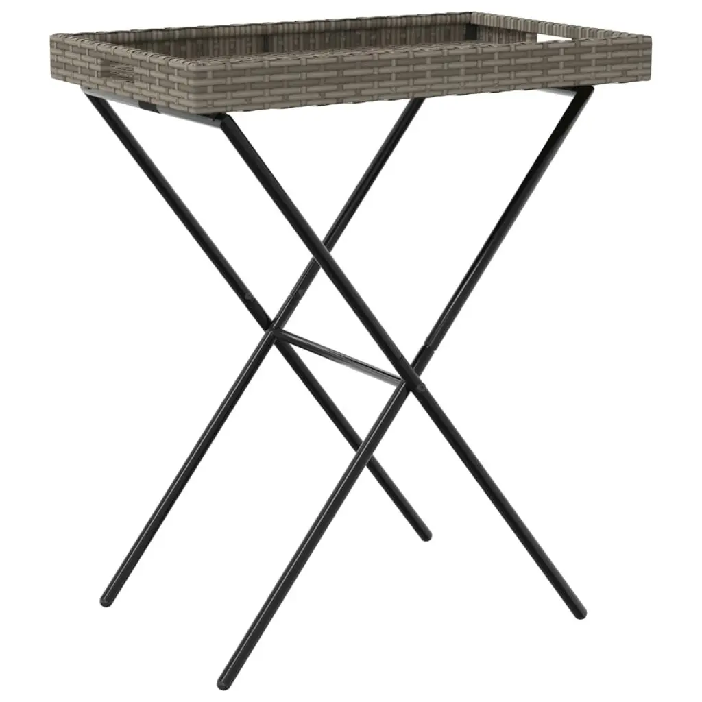 Folding Tray Table Grey 65x40x75 cm Poly Rattan 365129