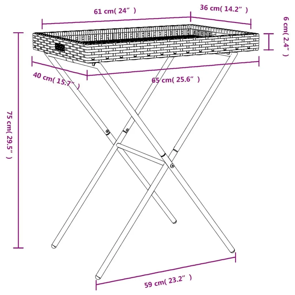 Folding Tray Table Grey 65x40x75 cm Poly Rattan 365129