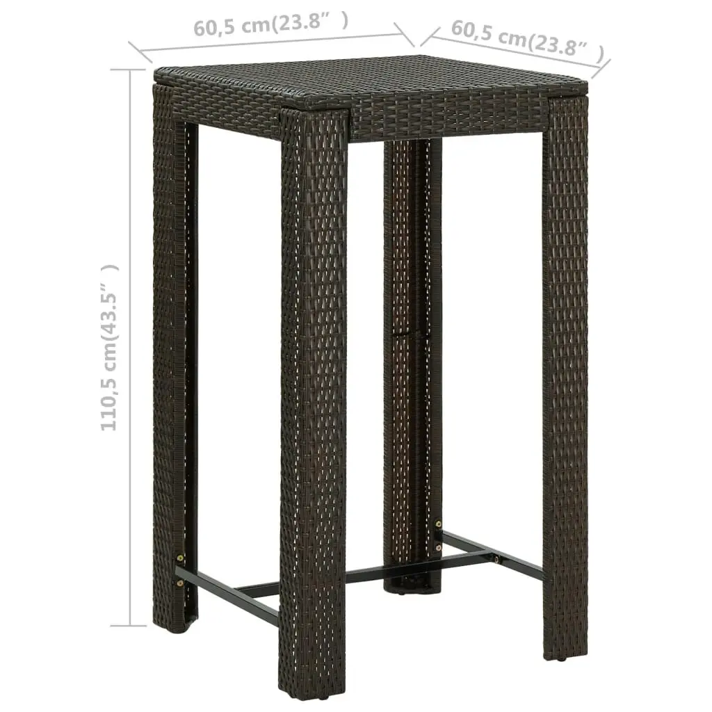 Garden Bar Table Brown 60.5x60.5x110.5 cm Poly Rattan 45870