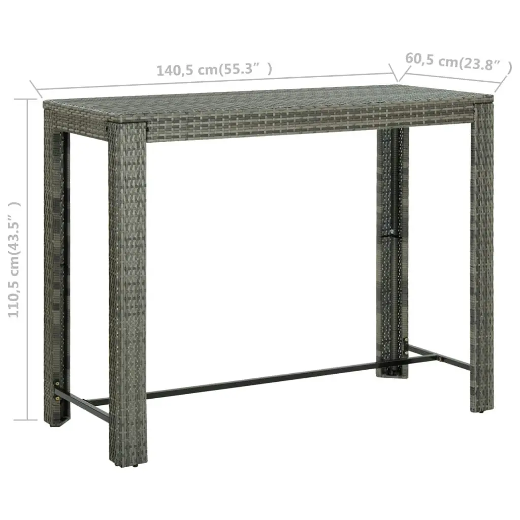 Garden Bar Table Grey 140.5x60.5x110.5 cm Poly Rattan 45878