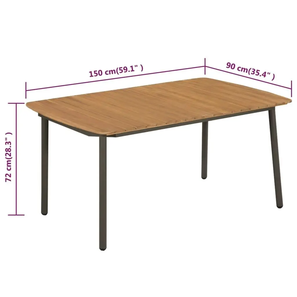 Garden Table 150x90x72cm Solid Acacia Wood and Steel 44234