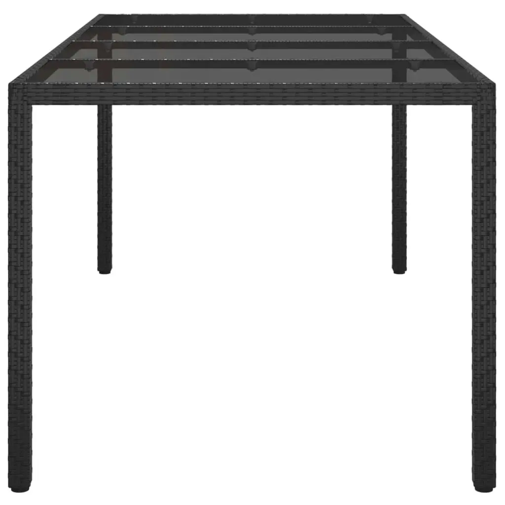 Garden Table Black 190x90x75 cm Tempered Glass and Poly Rattan 316713