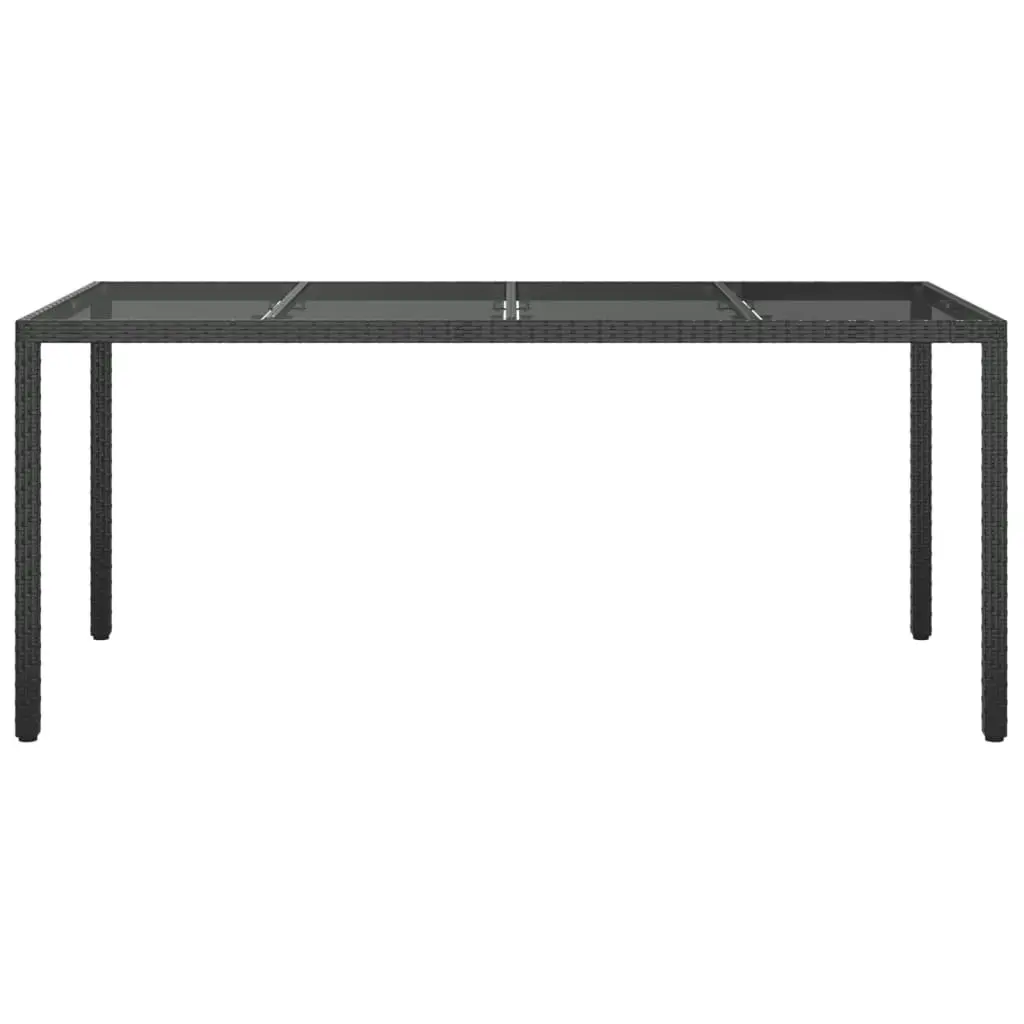 Garden Table Black 190x90x75 cm Tempered Glass and Poly Rattan 316713