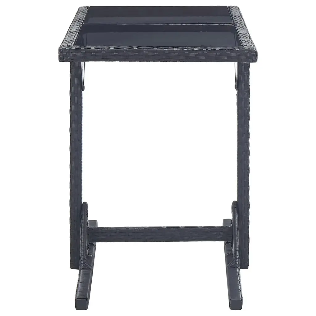 Garden Table Black 110x53x72 cm Glass and Poly Rattan 46452