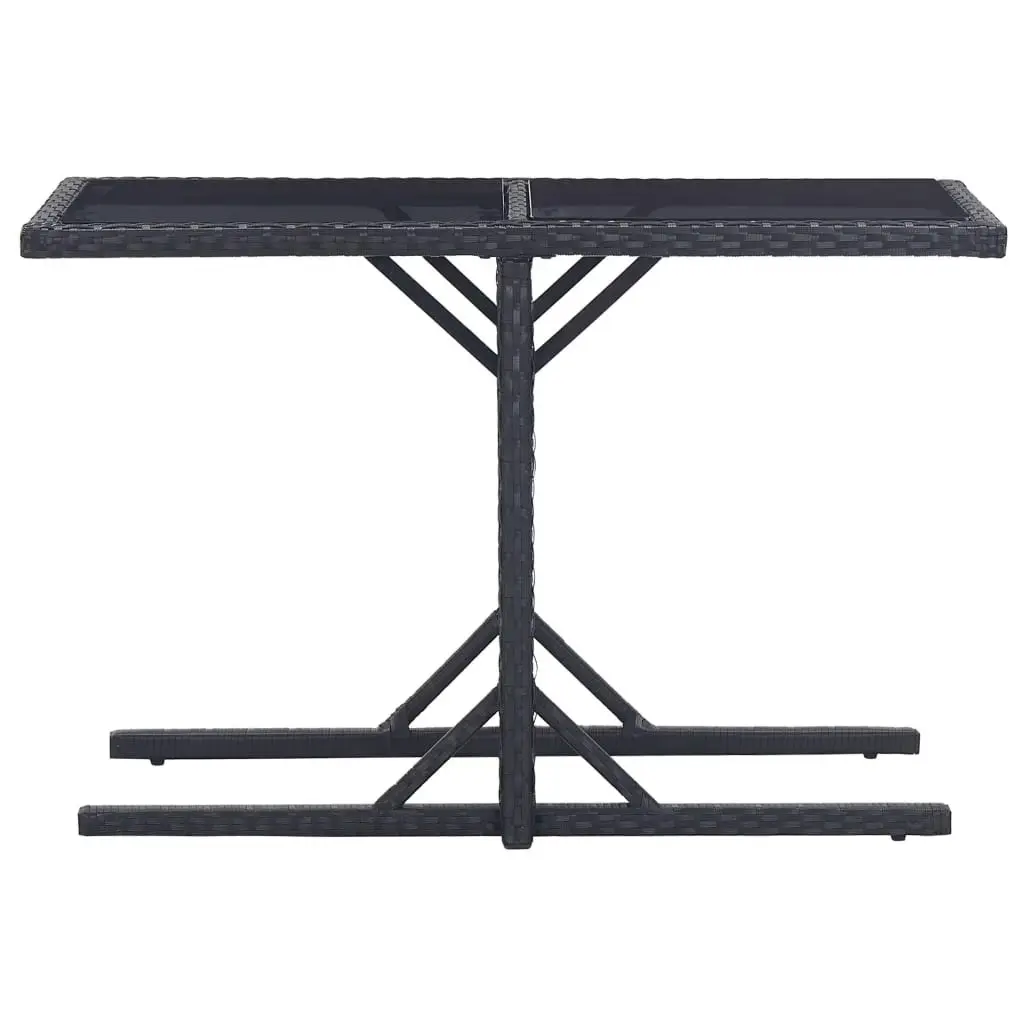 Garden Table Black 110x53x72 cm Glass and Poly Rattan 46452