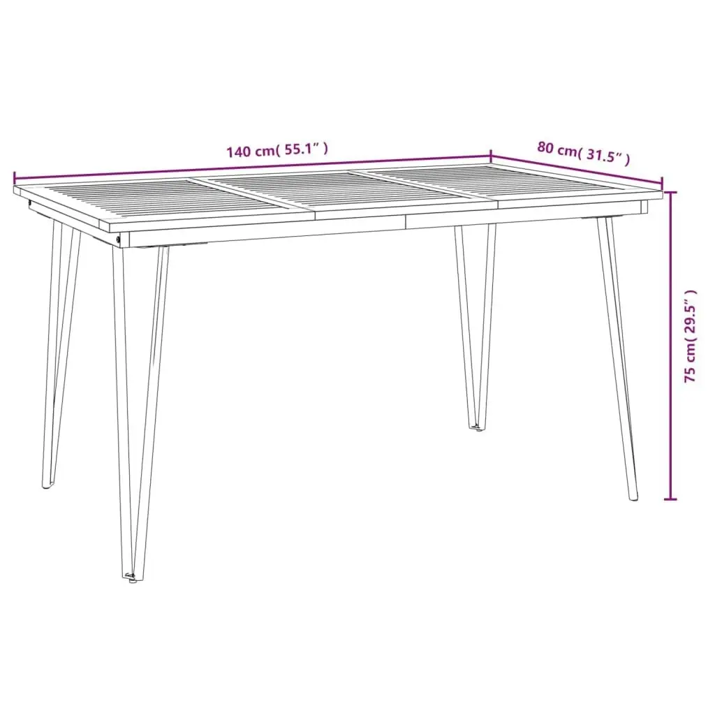 Garden Table with Hairpin Legs 140x80x75 cm Solid Wood Acacia 319519