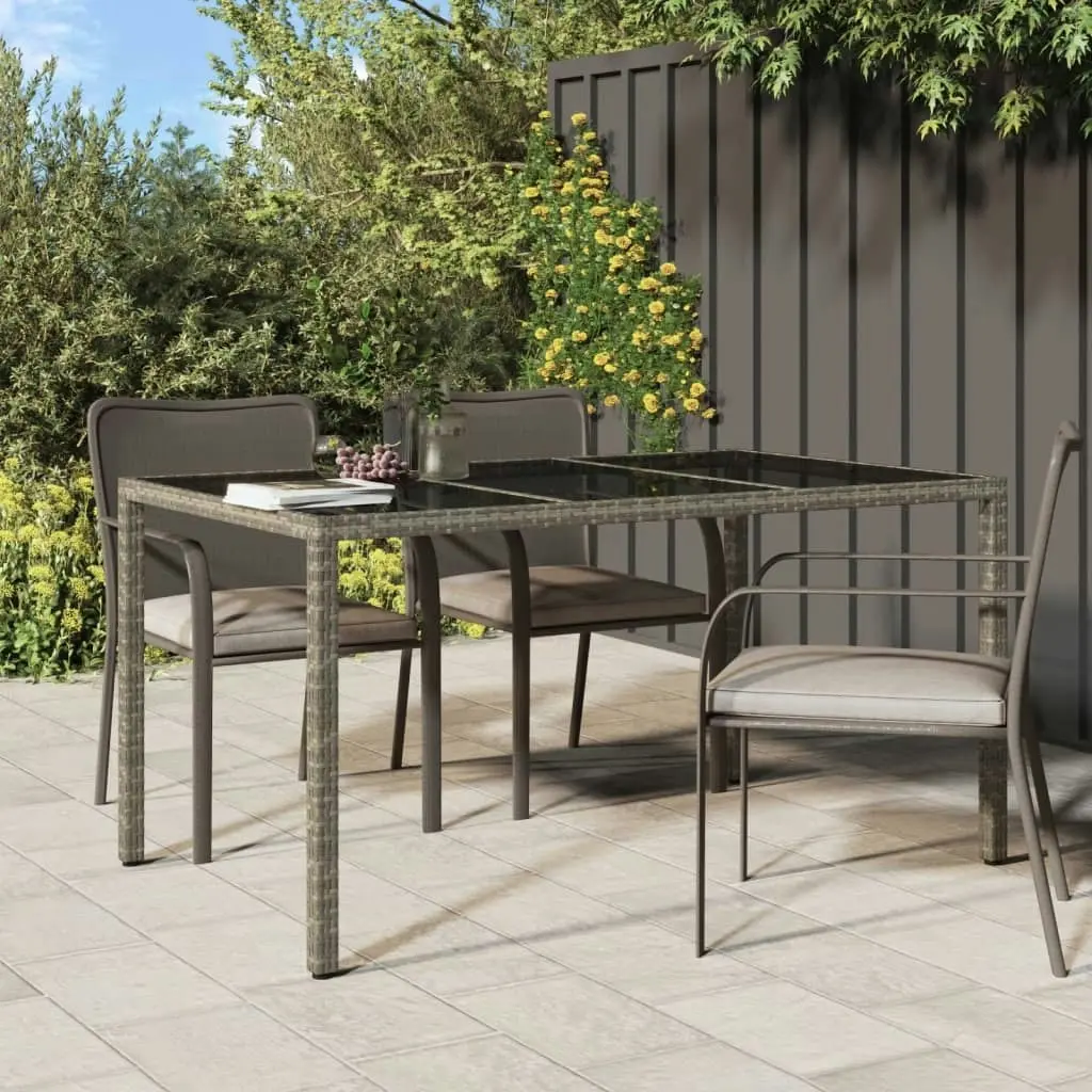 Garden Table 150x90x75 cm Tempered Glass and Poly Rattan Grey 316708