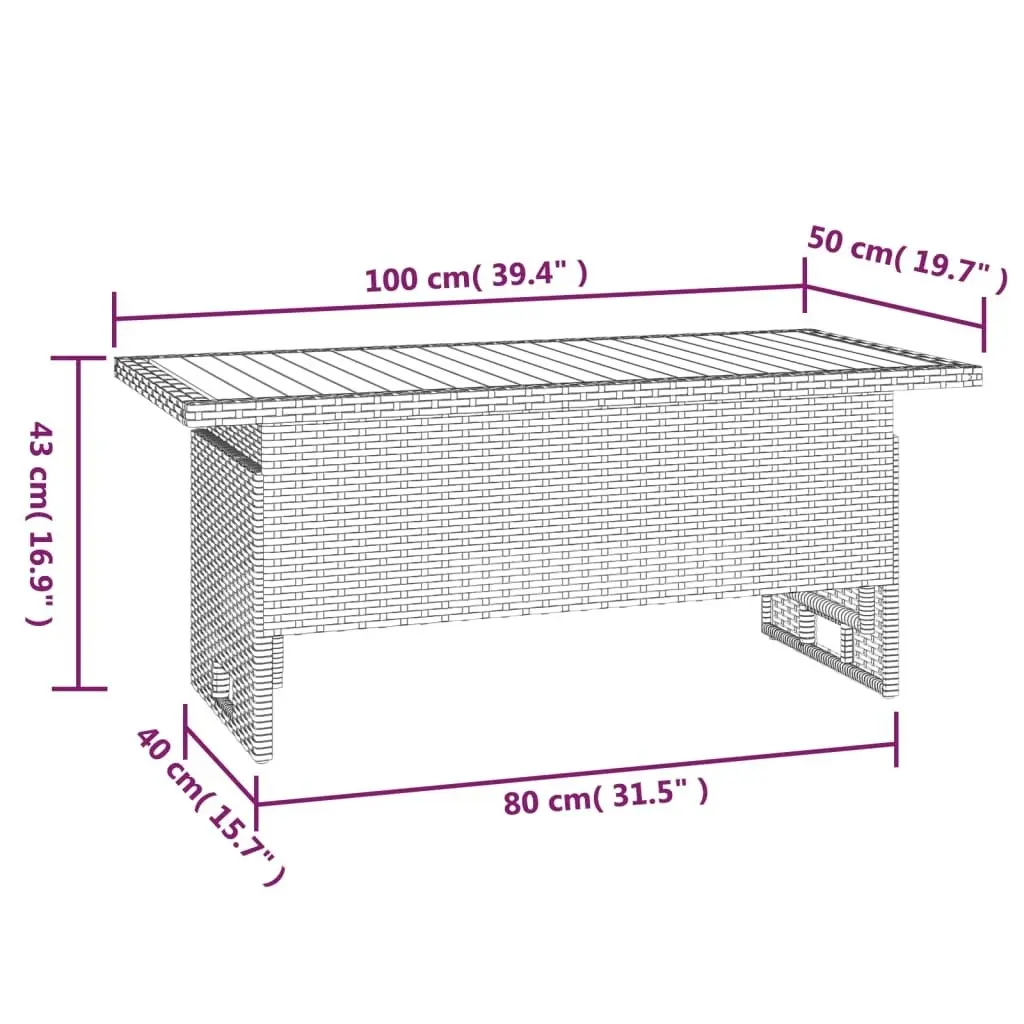 Garden Table Grey 100x50x43/63 cm Solid Wood Acacia&Poly Rattan 362188