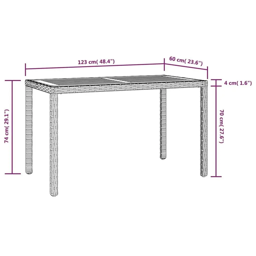 Garden Table Black and Brown 123x60x74 cm Solid Acacia Wood 46450