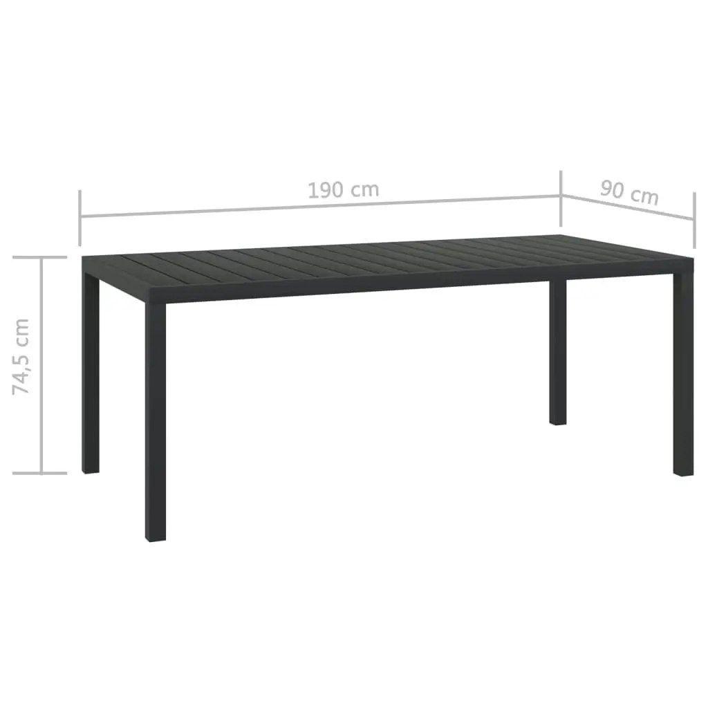 Garden Table Black 185x90x74 cm Aluminium and WPC 42792