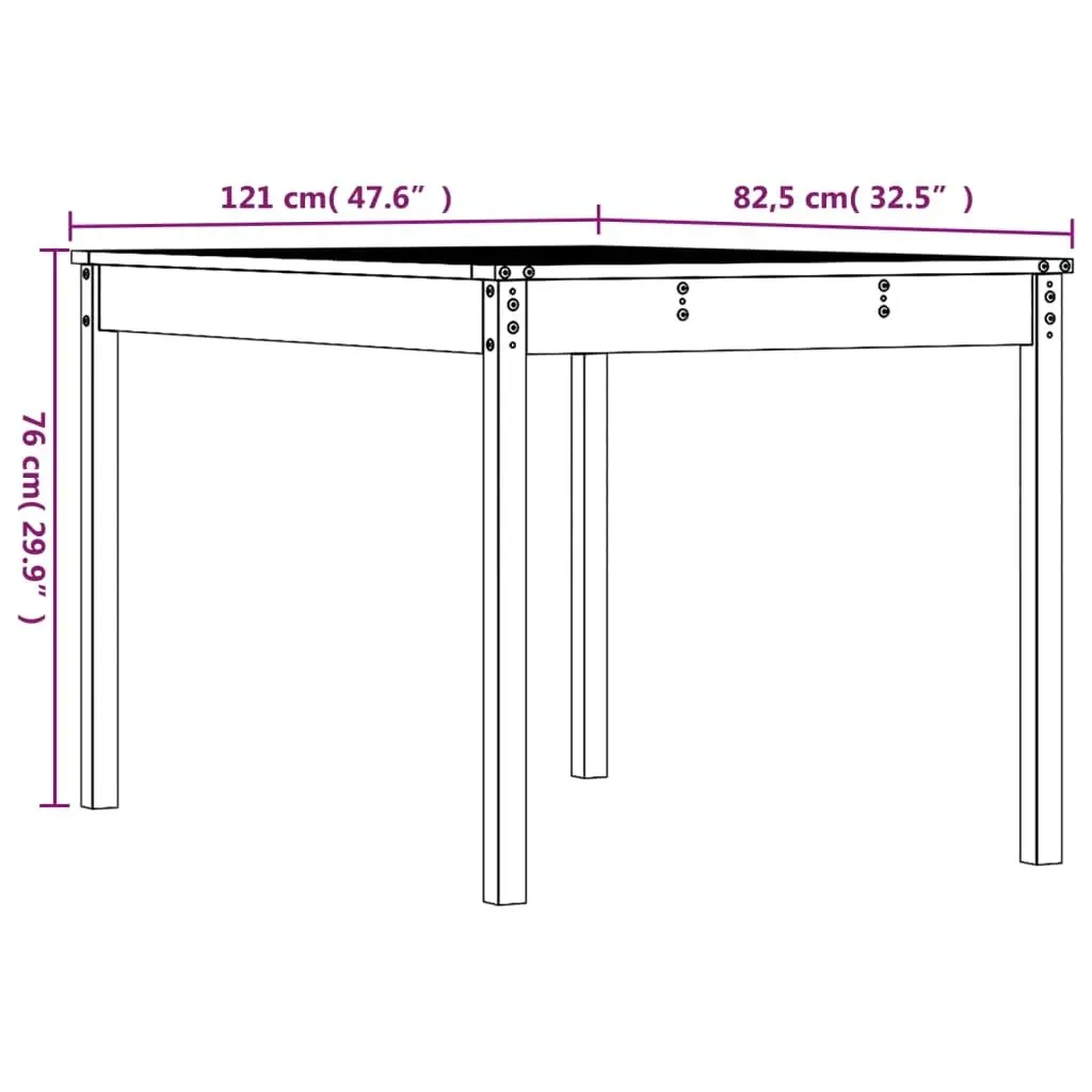 Garden Table Black 121x82.5x76 cm Solid Wood Pine 823973