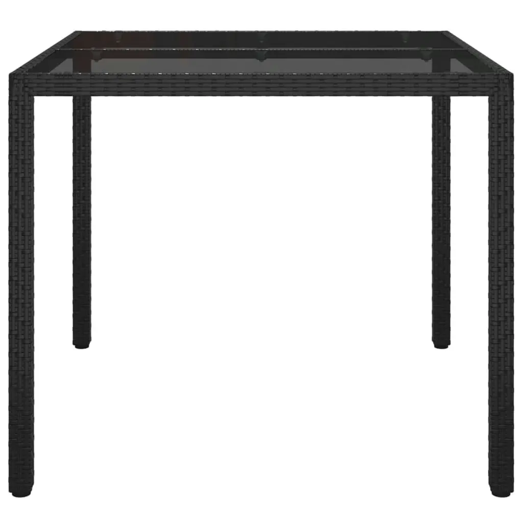 Garden Table 90x90x75 cm Tempered Glass and Poly Rattan Black 316699