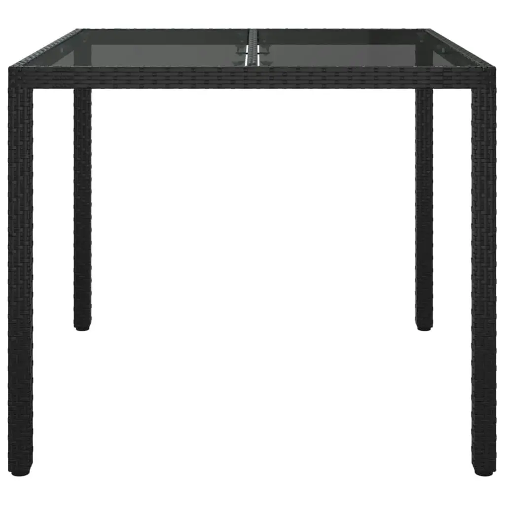 Garden Table 90x90x75 cm Tempered Glass and Poly Rattan Black 316699