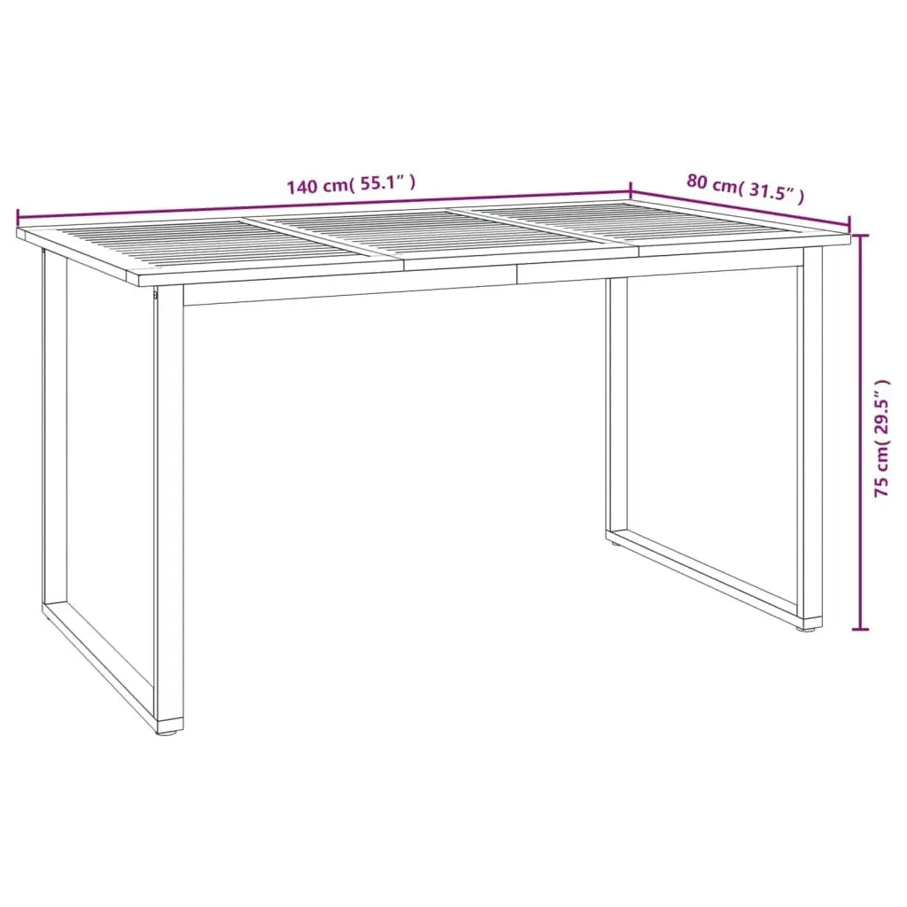 Garden Table with U-shaped Legs 140x80x75 cm Solid Wood Acacia 319511