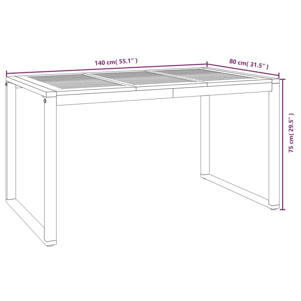 Garden Table with U-shaped Legs 140x80x75 cm Solid Wood Acacia 319515