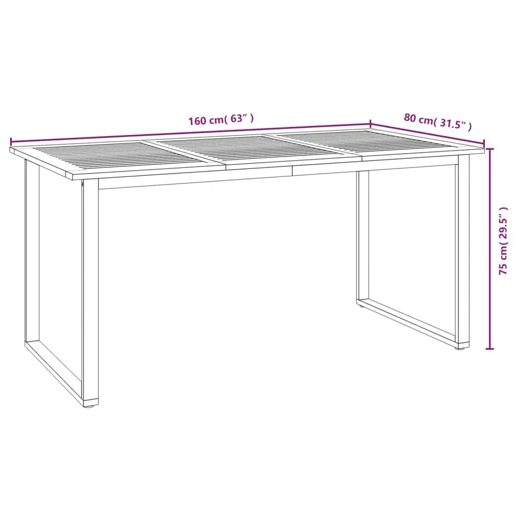 Garden Table with U-shaped Legs 160x80x75 cm Solid Wood Acacia 319512