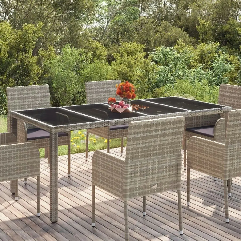 Garden Table with Glass Top Grey 190x90x75 cm Poly Rattan 319904