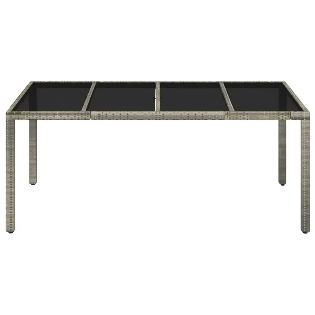 Garden Table with Glass Top Grey 190x90x75 cm Poly Rattan 319904