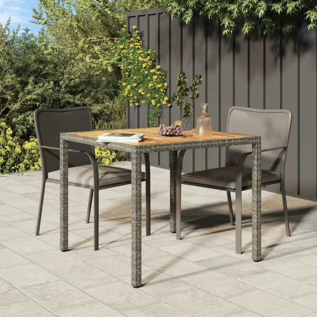 Garden Table 90x90x75 cm Poly Rattan and Acacia Wood Grey 316719