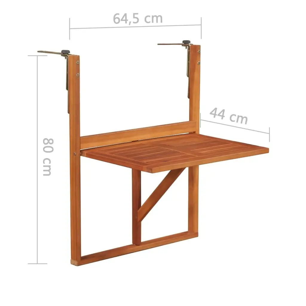 Hanging Balcony Table 64.5x44x80 cm Solid Acacia Wood 44118