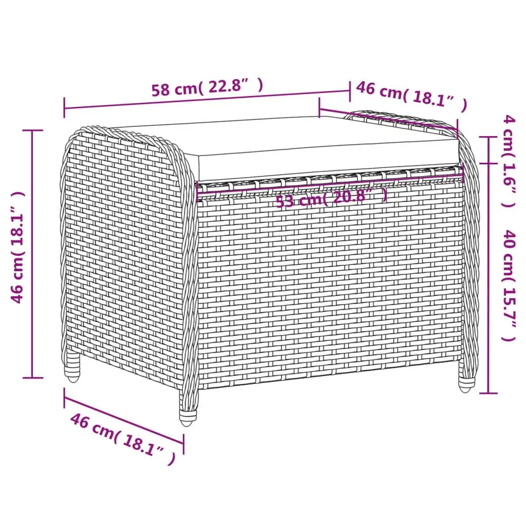 Garden Stool with Cushion Brown 58x46x46 cm Poly Rattan 365735