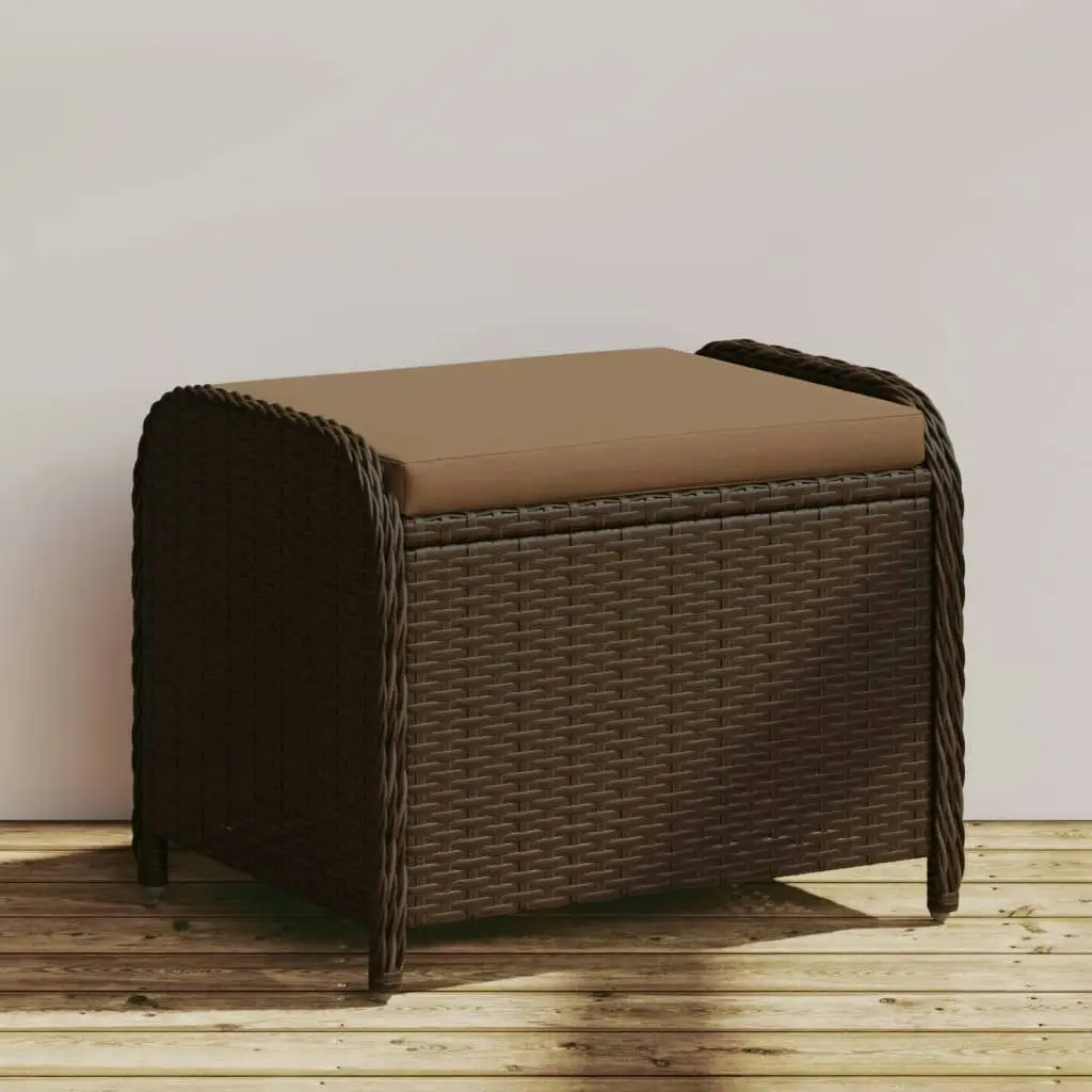 Garden Stool with Cushion Brown 58x46x46 cm Poly Rattan 365735