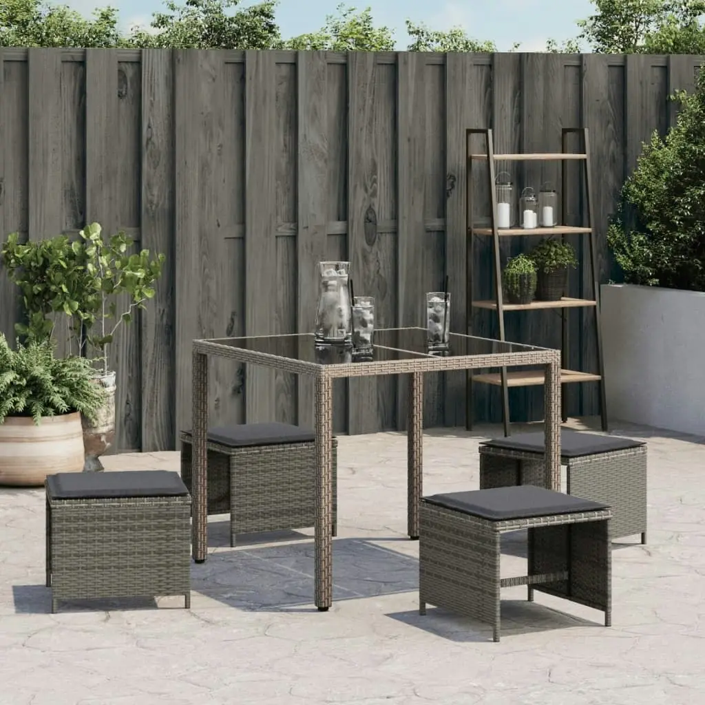 Garden Stools with Cushions 4 pcs Grey 41x41x36 cm Poly Rattan 365043