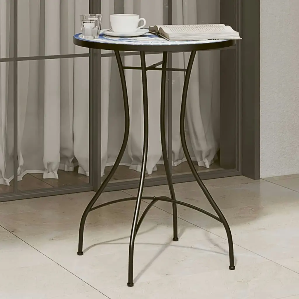 Mosaic Bistro Table Blue and White Ø50x70 cm Ceramic 4003399