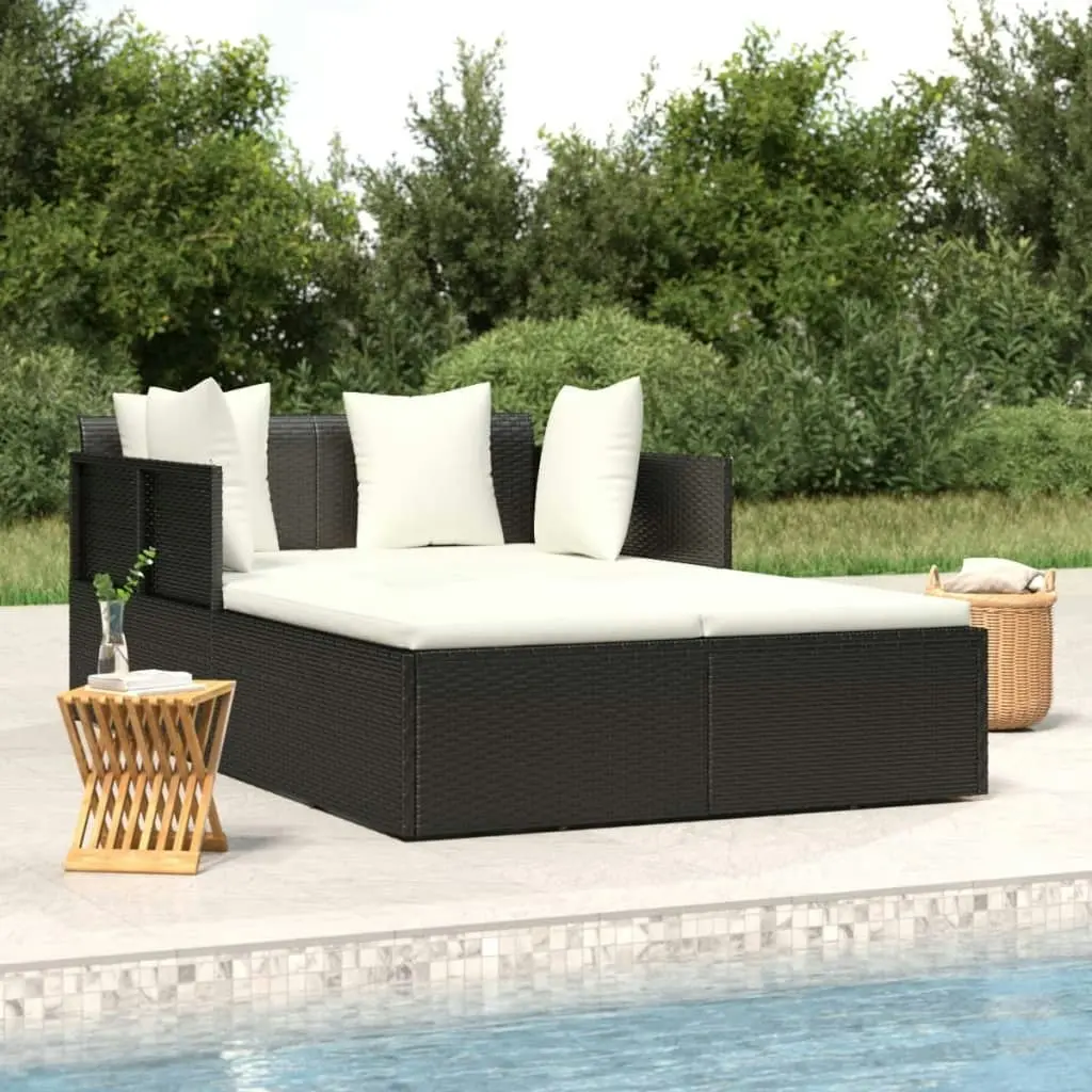 Sunbed with Cushions Black 182x118x63 cm Poly Rattan 362267