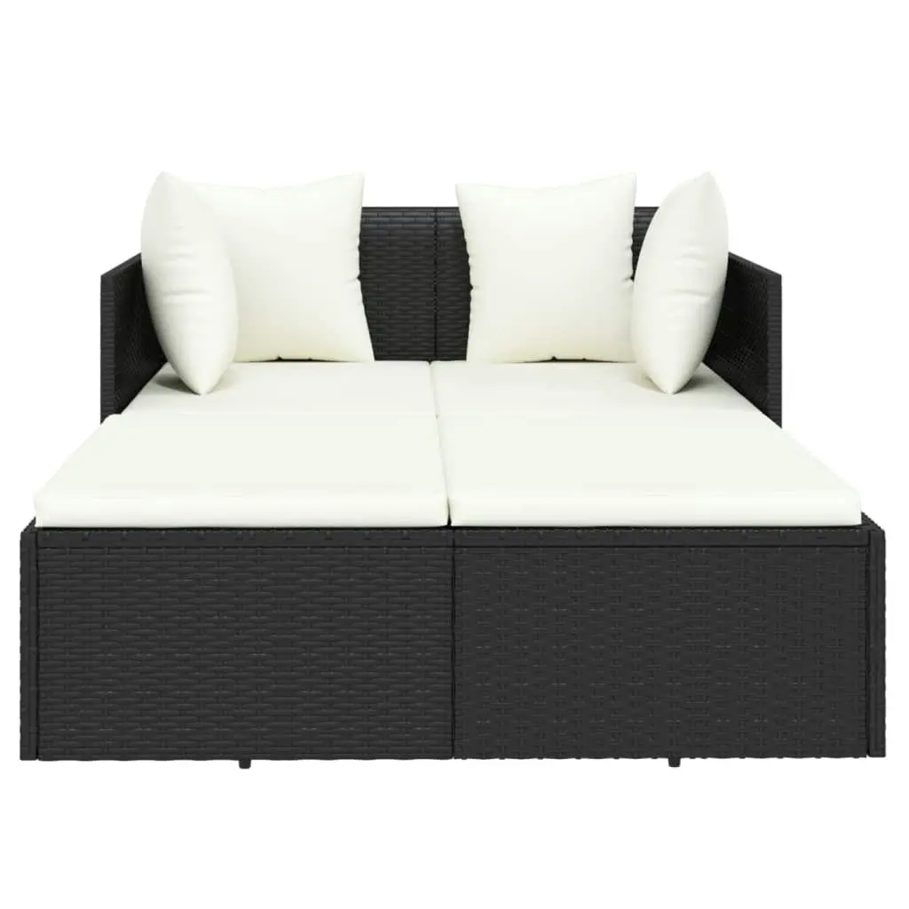 Sunbed with Cushions Black 182x118x63 cm Poly Rattan 362267