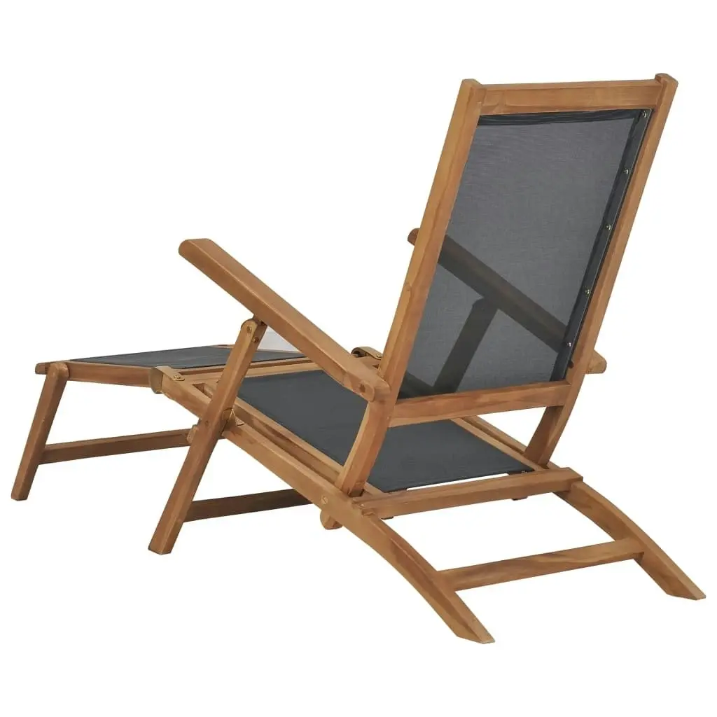 Deck Chair with Footrest Solid Teak Wood Black 47410