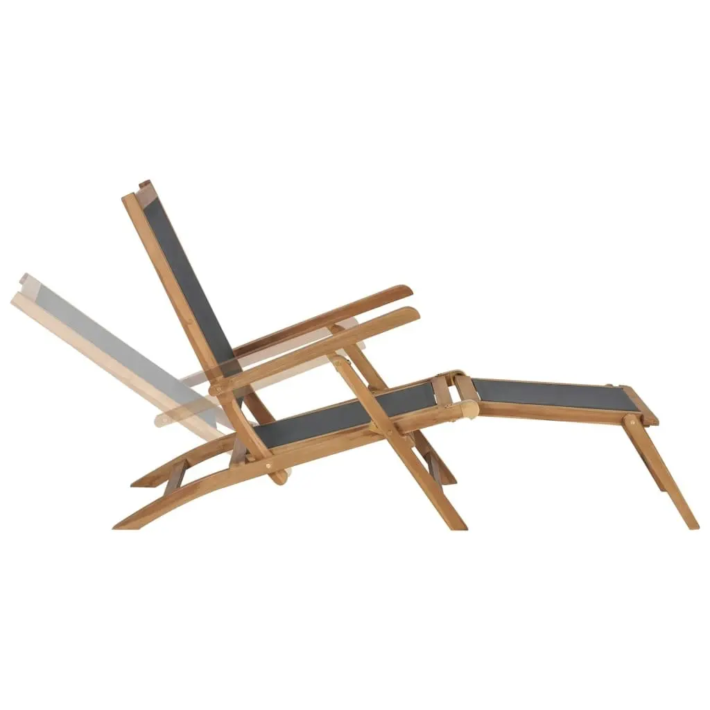 Deck Chair with Footrest Solid Teak Wood Black 47410