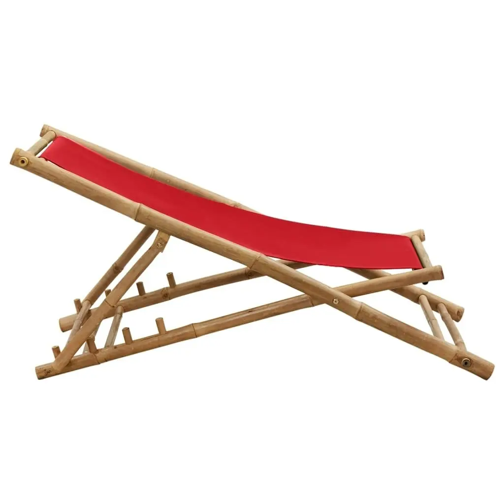 Deck Chair Bamboo and Canvas Red 318592