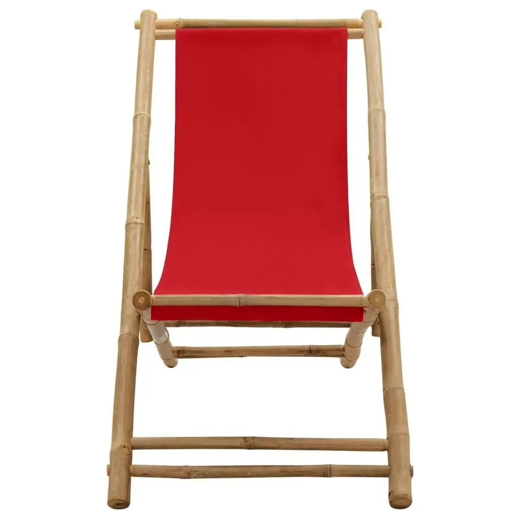 Deck Chair Bamboo and Canvas Red 318592