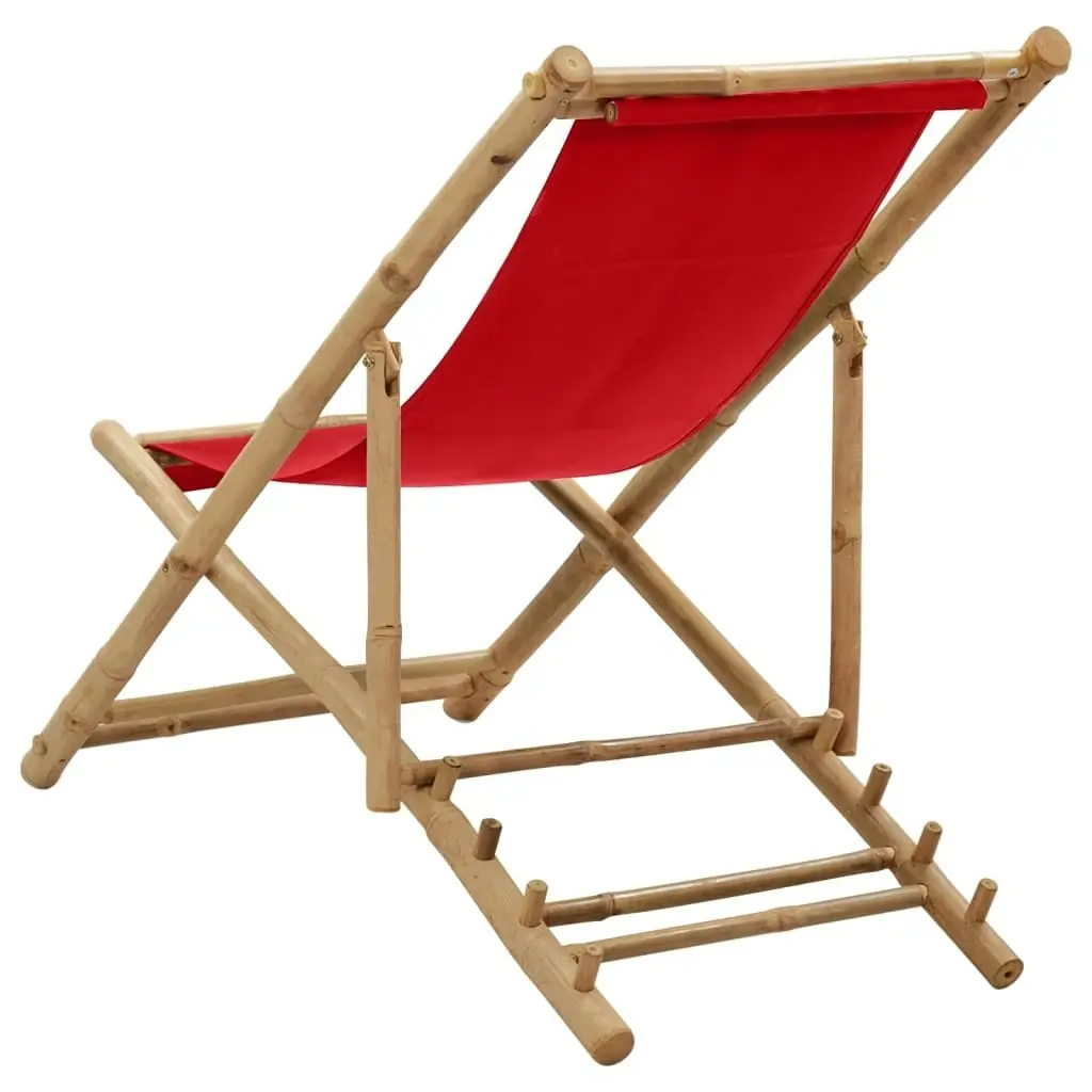 Deck Chair Bamboo and Canvas Red 318592