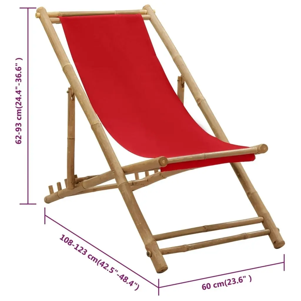 Deck Chair Bamboo and Canvas Red 318592