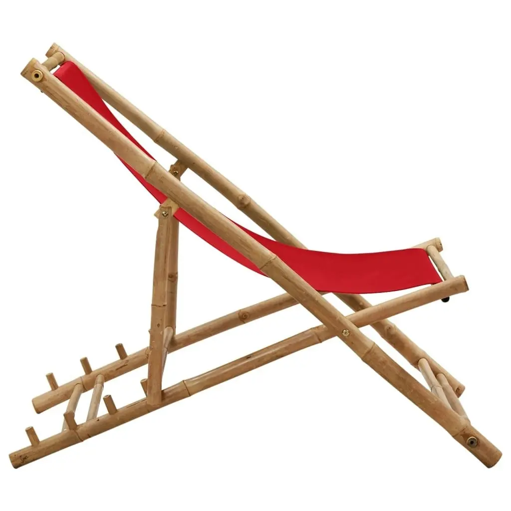 Deck Chair Bamboo and Canvas Red 318592