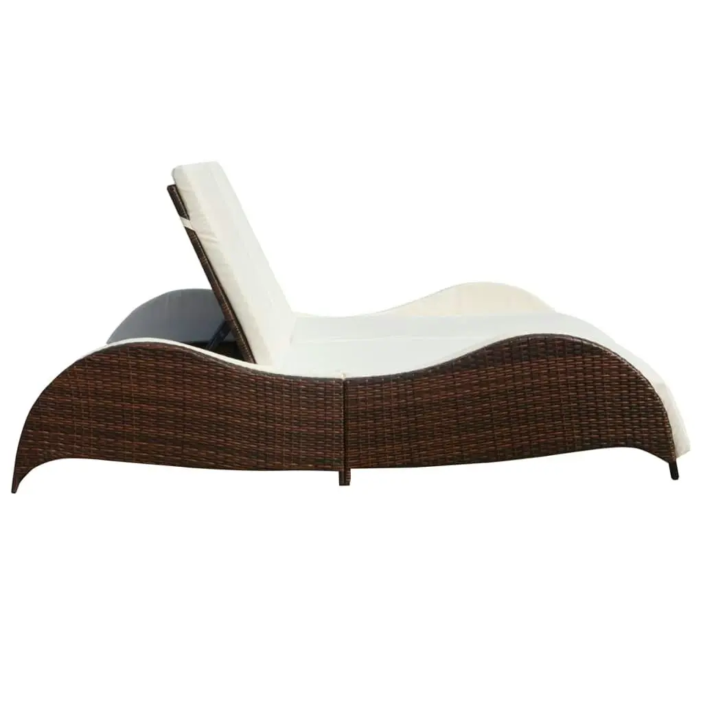 Double Sun Lounger with Cushion Poly Rattan Brown 41976