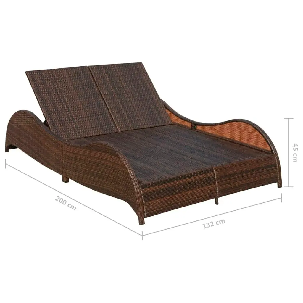 Double Sun Lounger with Cushion Poly Rattan Brown 41976