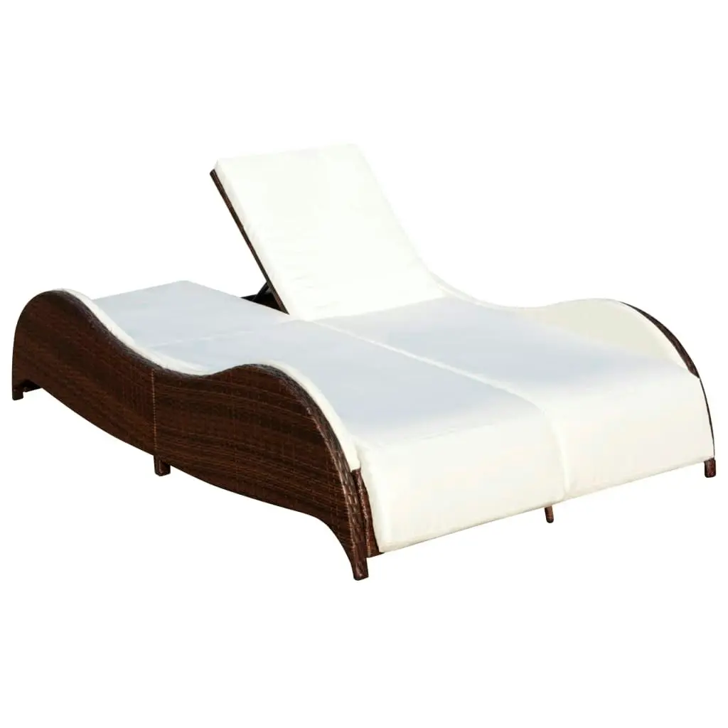 Double Sun Lounger with Cushion Poly Rattan Brown 41976