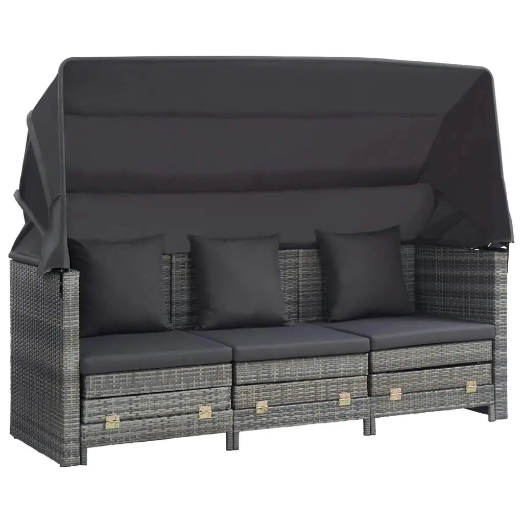 Extendable 3-Seater Sofa Bed with Roof Poly Rattan Grey 46077