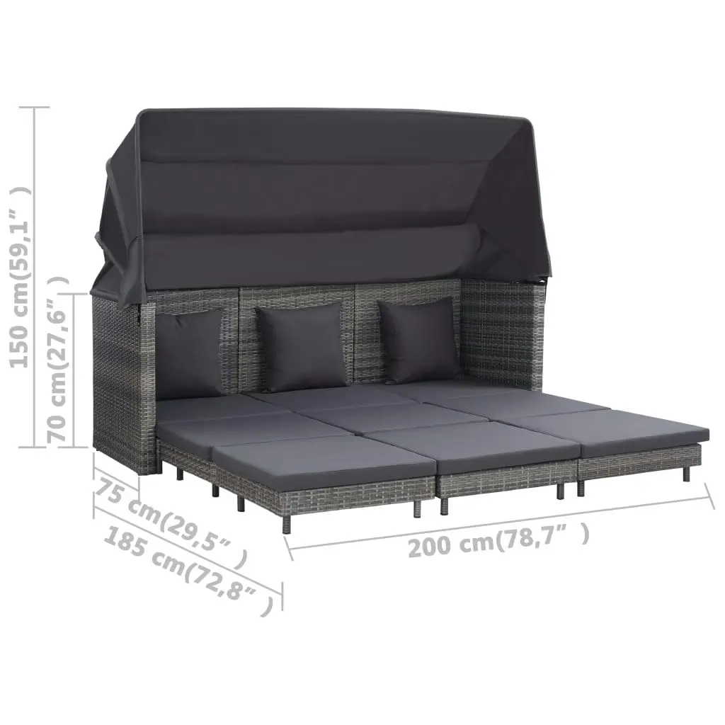 Extendable 3-Seater Sofa Bed with Roof Poly Rattan Grey 46077