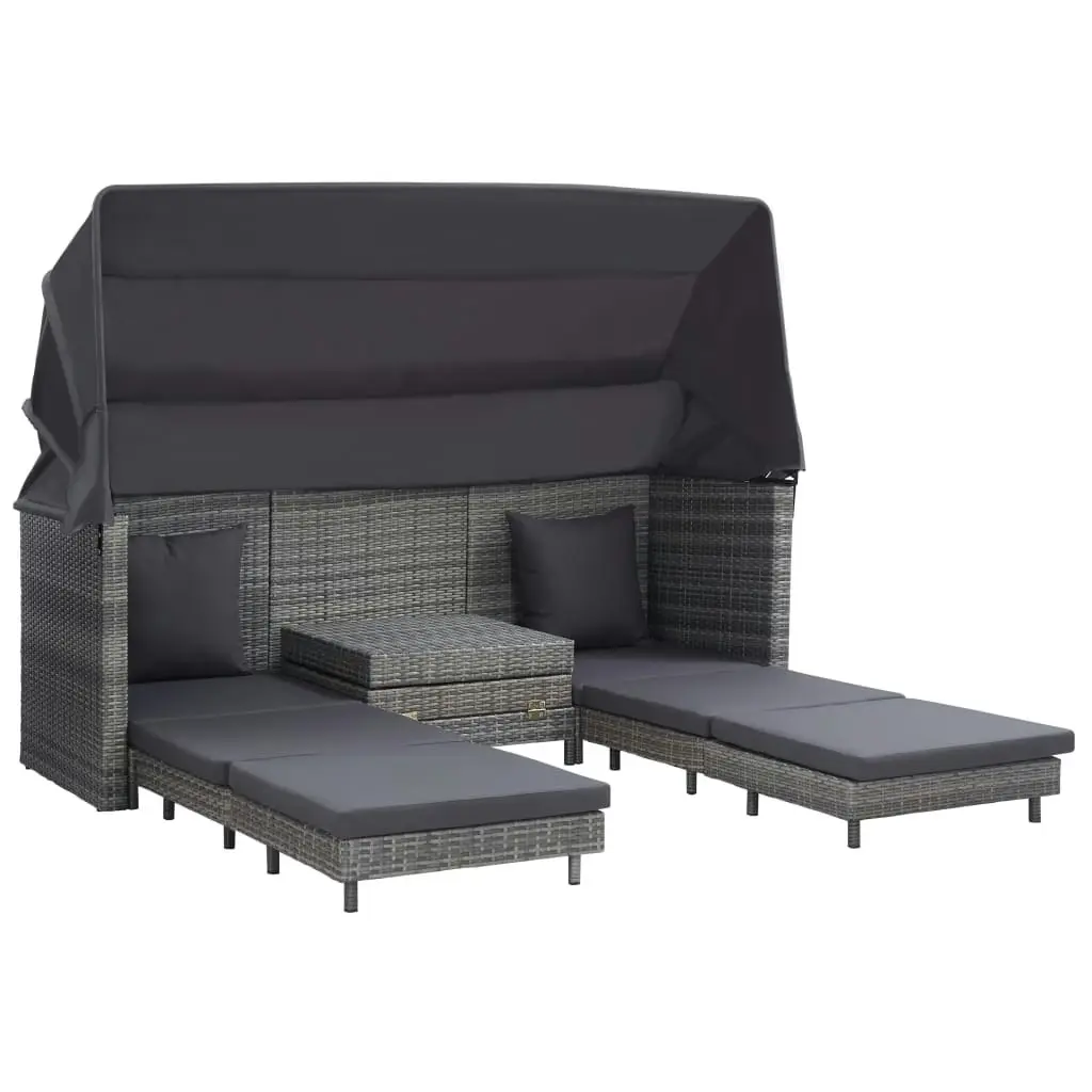 Extendable 3-Seater Sofa Bed with Roof Poly Rattan Grey 46077