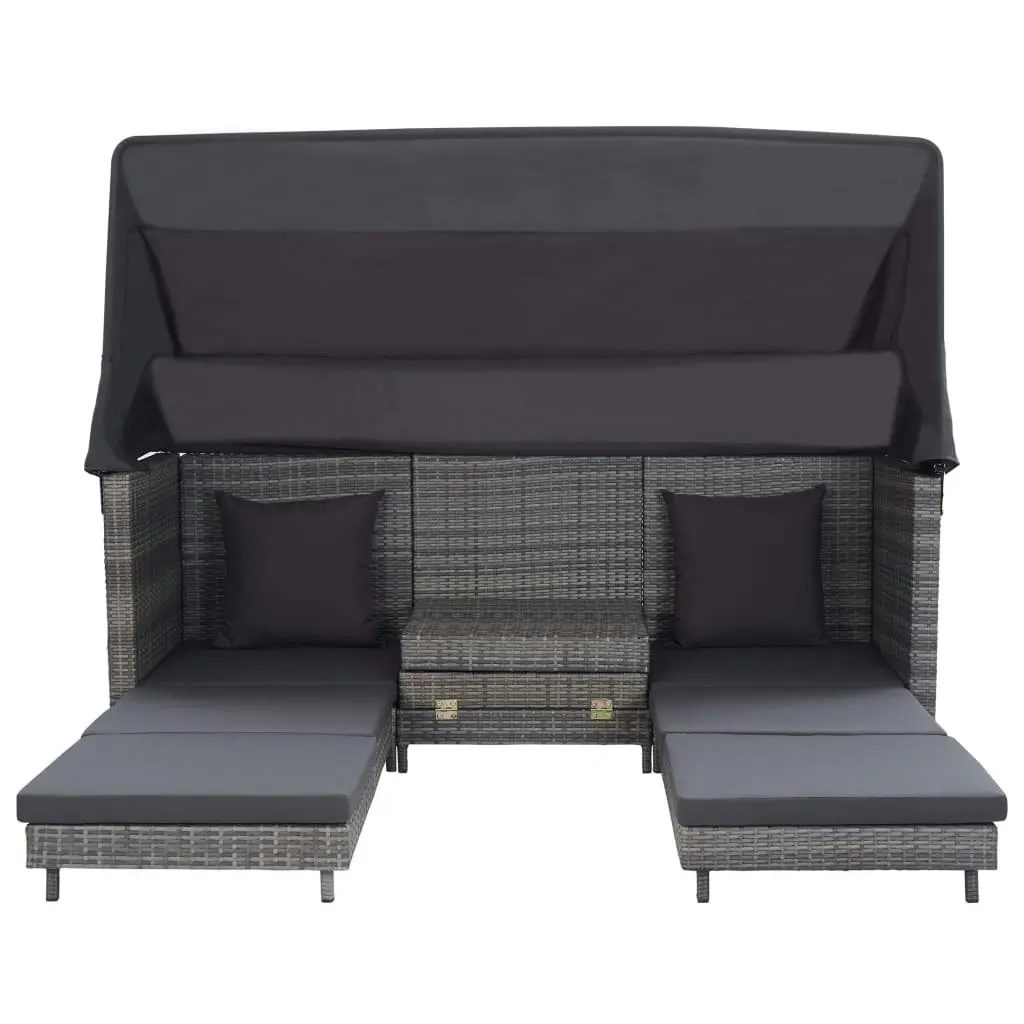 Extendable 3-Seater Sofa Bed with Roof Poly Rattan Grey 46077