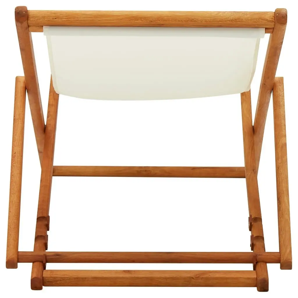 Folding Beach Chair Eucalyptus Wood and Fabric Cream White 310314